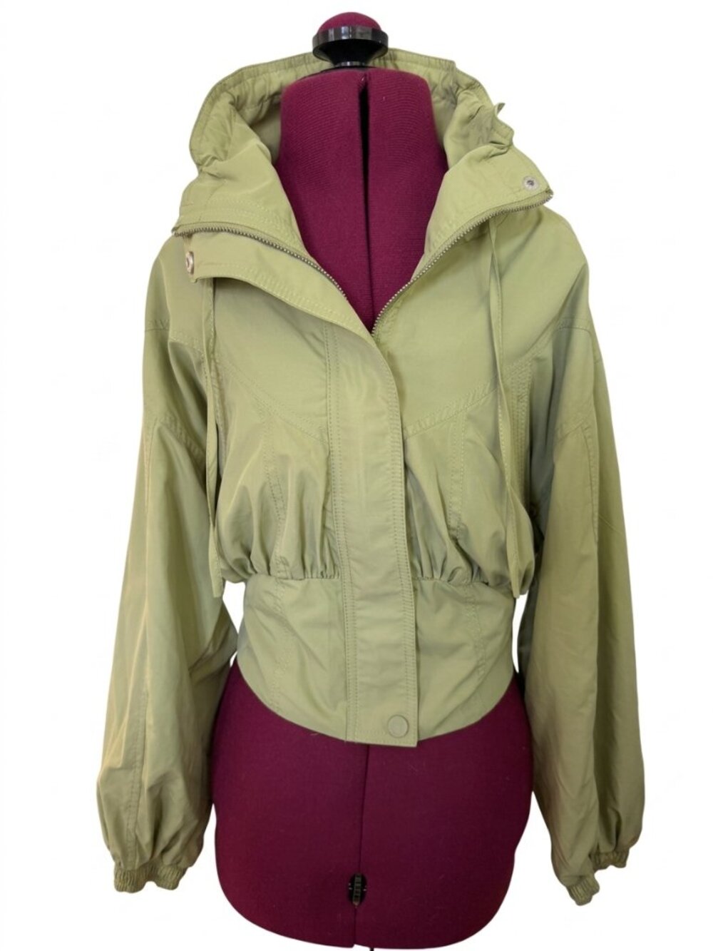 Anthropologie Daily Practice Cropped Nylon Bomber Jacket in Olive Green - XXSP